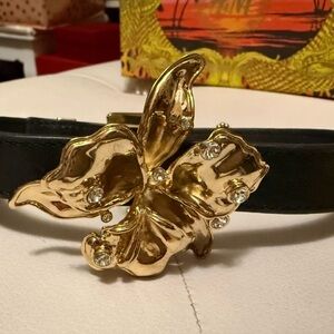 Versace for H&M Leather Choker with a Gold-tone Flower, Crystal Rhinestones